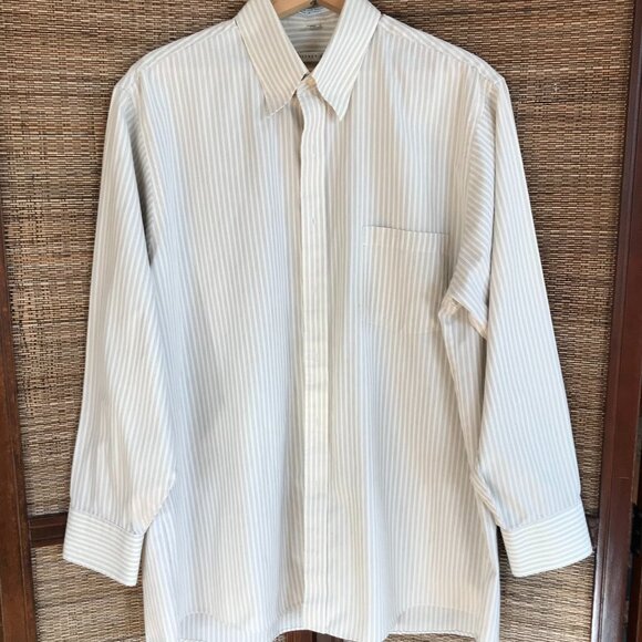Geoffrey Beene Pinstripe Button-Down Shirt: Cream Black, Men's Size 16-1/2 32/33 - Picture 1 of 11